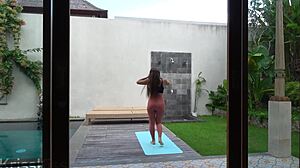 Scene#1 for video: Brunette babe gets a handjob and facial after yoga
